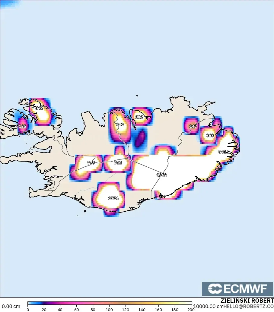 ECMWF IFS 0.25° model - Islandia, Kedalaman Salju