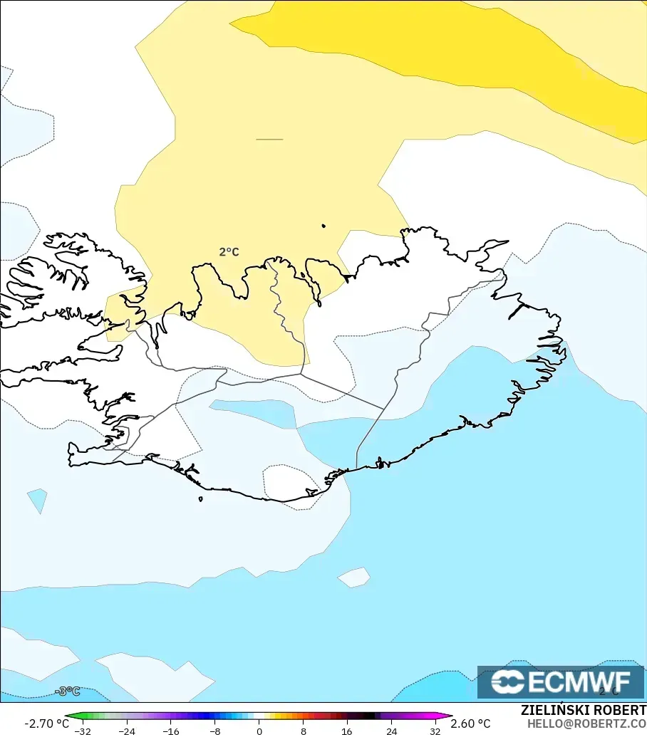 ECMWF IFS 0.25° model - Islandia, Anomali Suhu 850 hPa
