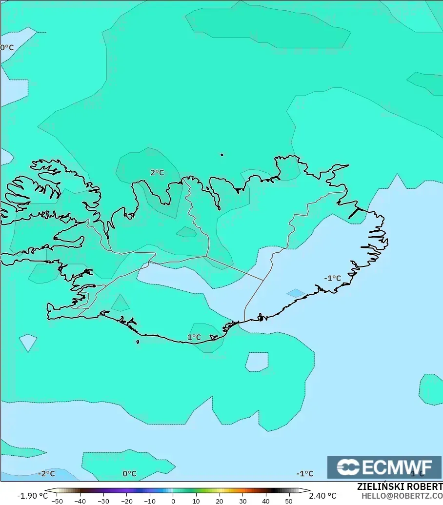 ECMWF IFS 0.25° model - Islandia, Suhu 850 hPa