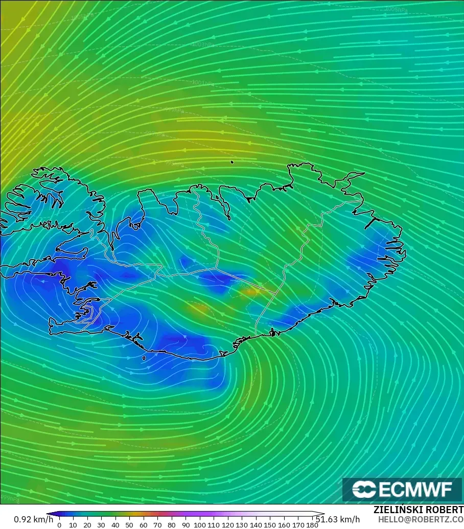 ECMWF IFS 0.25° model - Islandia, Angin 10 m