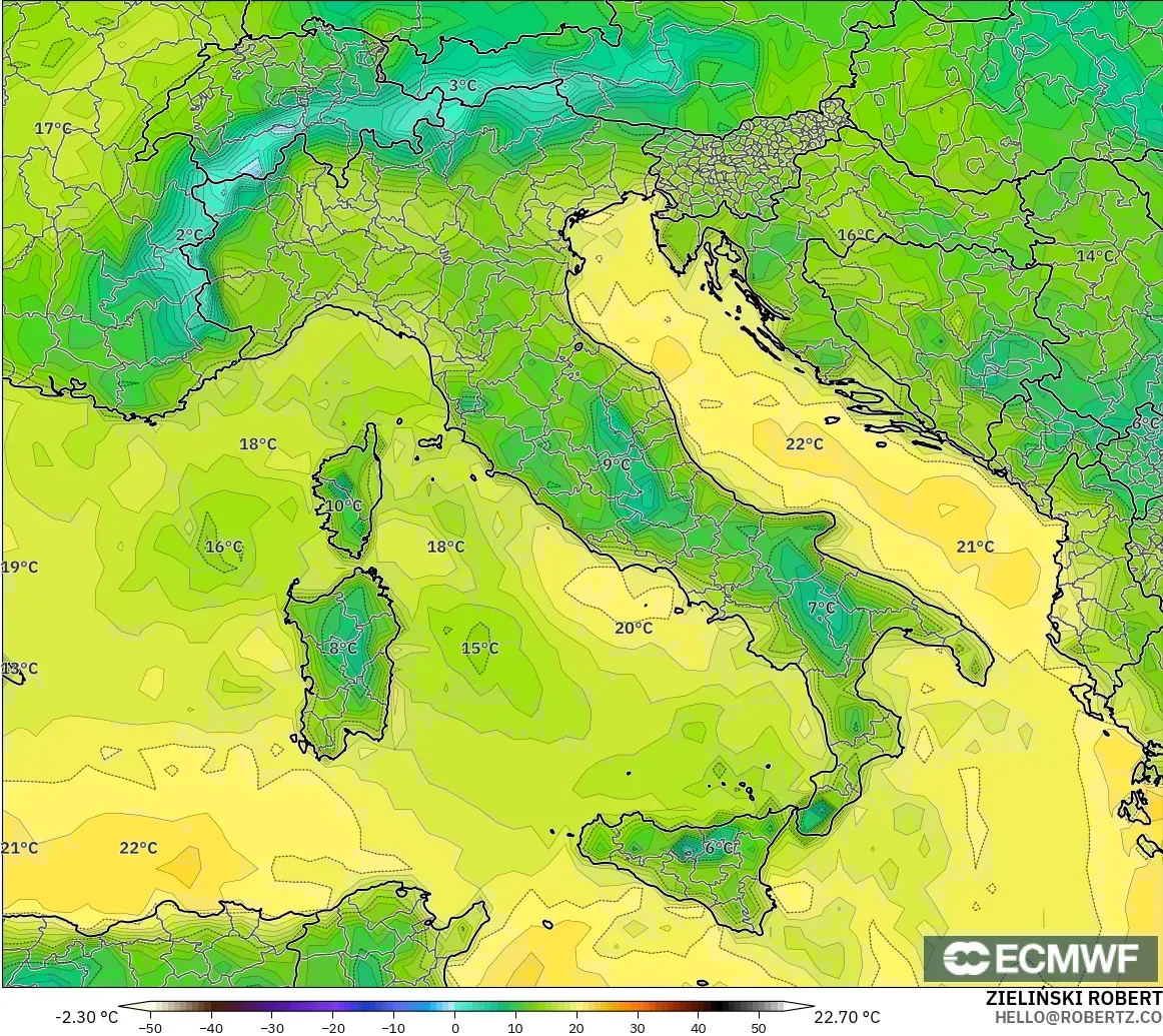ECMWF IFS 0.25° model - Italia, Titik Embun 2 m
