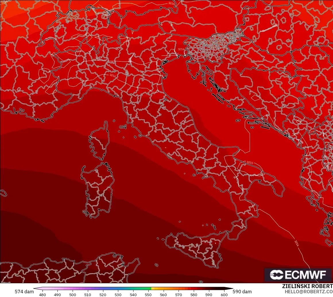 ECMWF IFS 0.25° modelo - Italy, Geopotential height at 500hPa