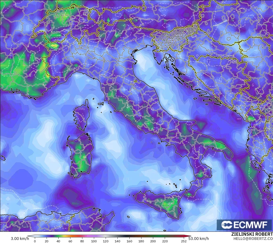 ECMWF IFS 0.25° model - Italia, Hembusan Angin