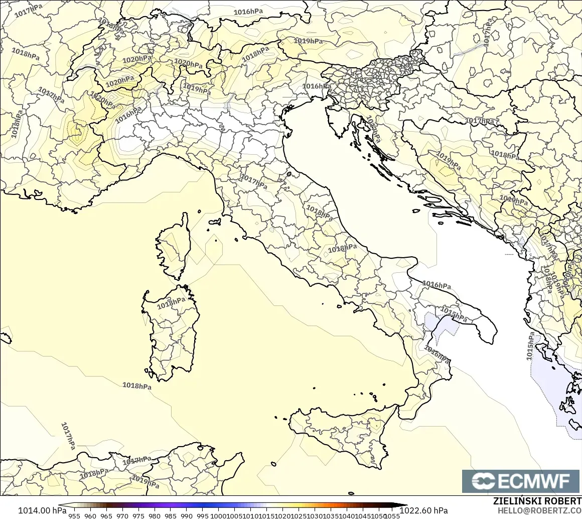 ECMWF IFS 0.25° model - Italia, Tekanan