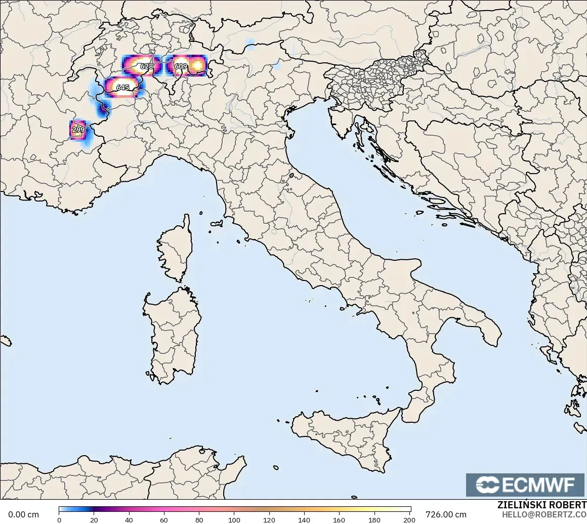 ECMWF IFS 0.25° modelo - Italy, Snow Depth