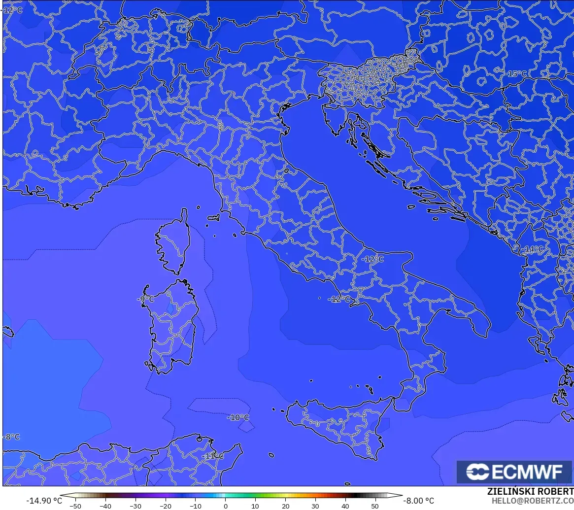ECMWF IFS 0.25° modelo - Italy, Temperature at 500hPa