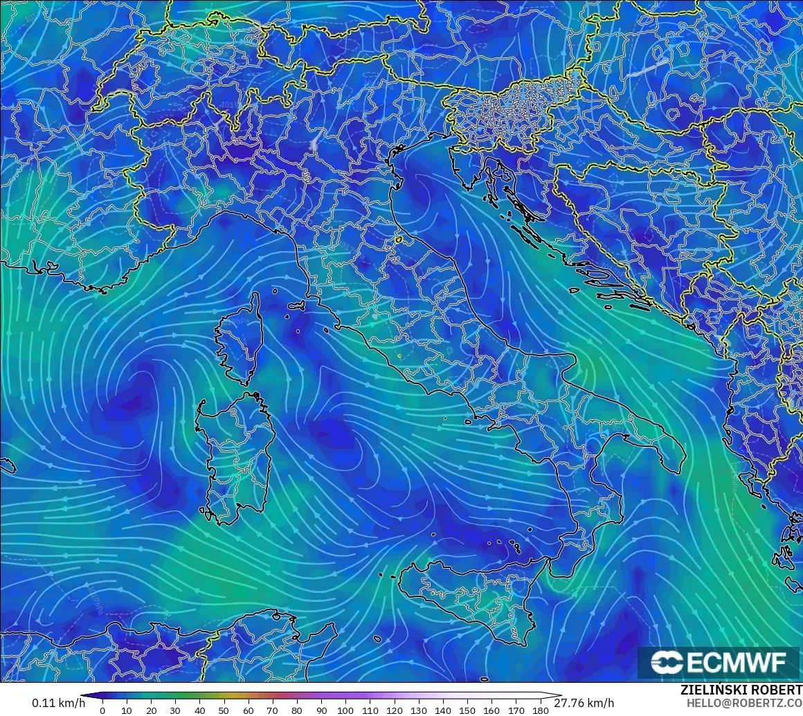 ECMWF IFS 0.25° modelo - Italy, Wind at 10m