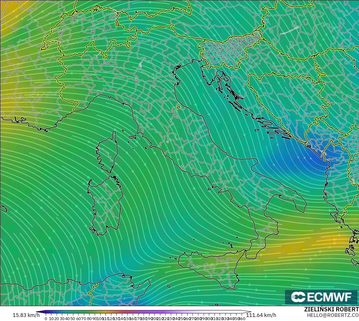 ECMWF IFS 0.25° modelo - Italy, Wind at 300hPa (jet stream)