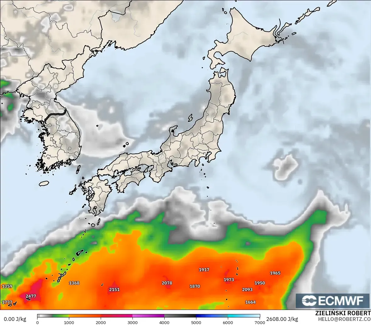 ECMWF IFS 0.25° model - Jepang, CAPE