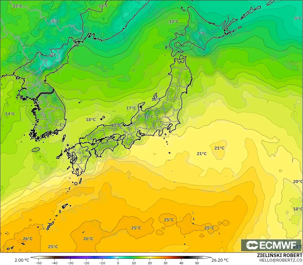 ECMWF IFS 0.25° model - Jepang, Titik Embun 2 m