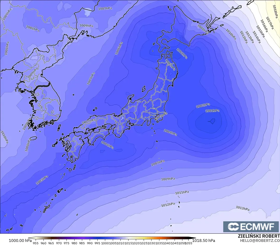 ECMWF IFS 0.25° model - Jepang, Tekanan