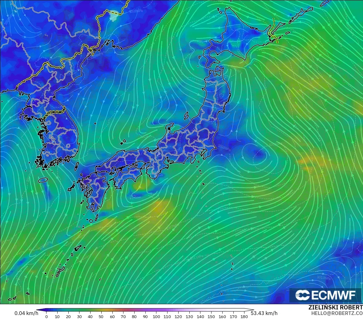 ECMWF IFS 0.25° model - Jepang, Angin 10 m
