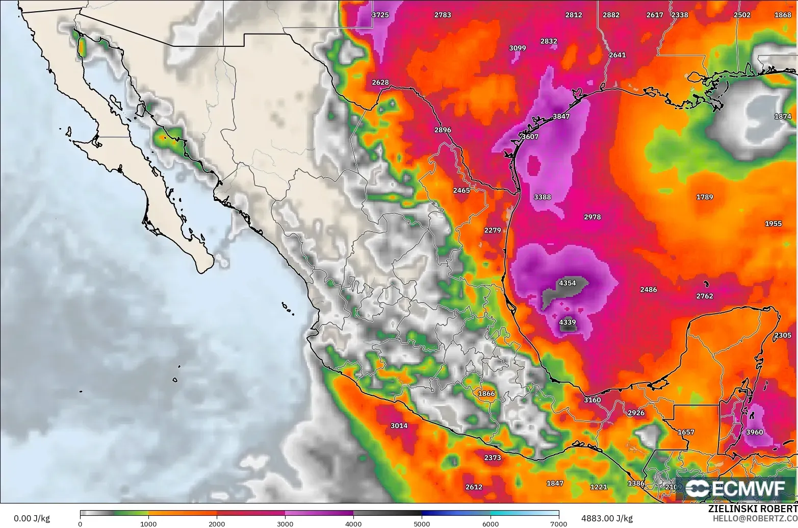 ECMWF IFS 0.25° modelo - Mexico, CAPE
