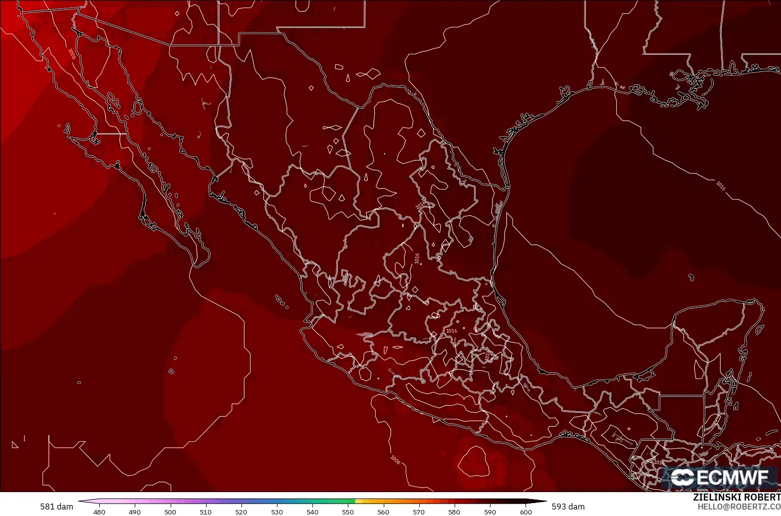 ECMWF IFS 0.25° modelo - Mexico, Geopotential height at 500hPa