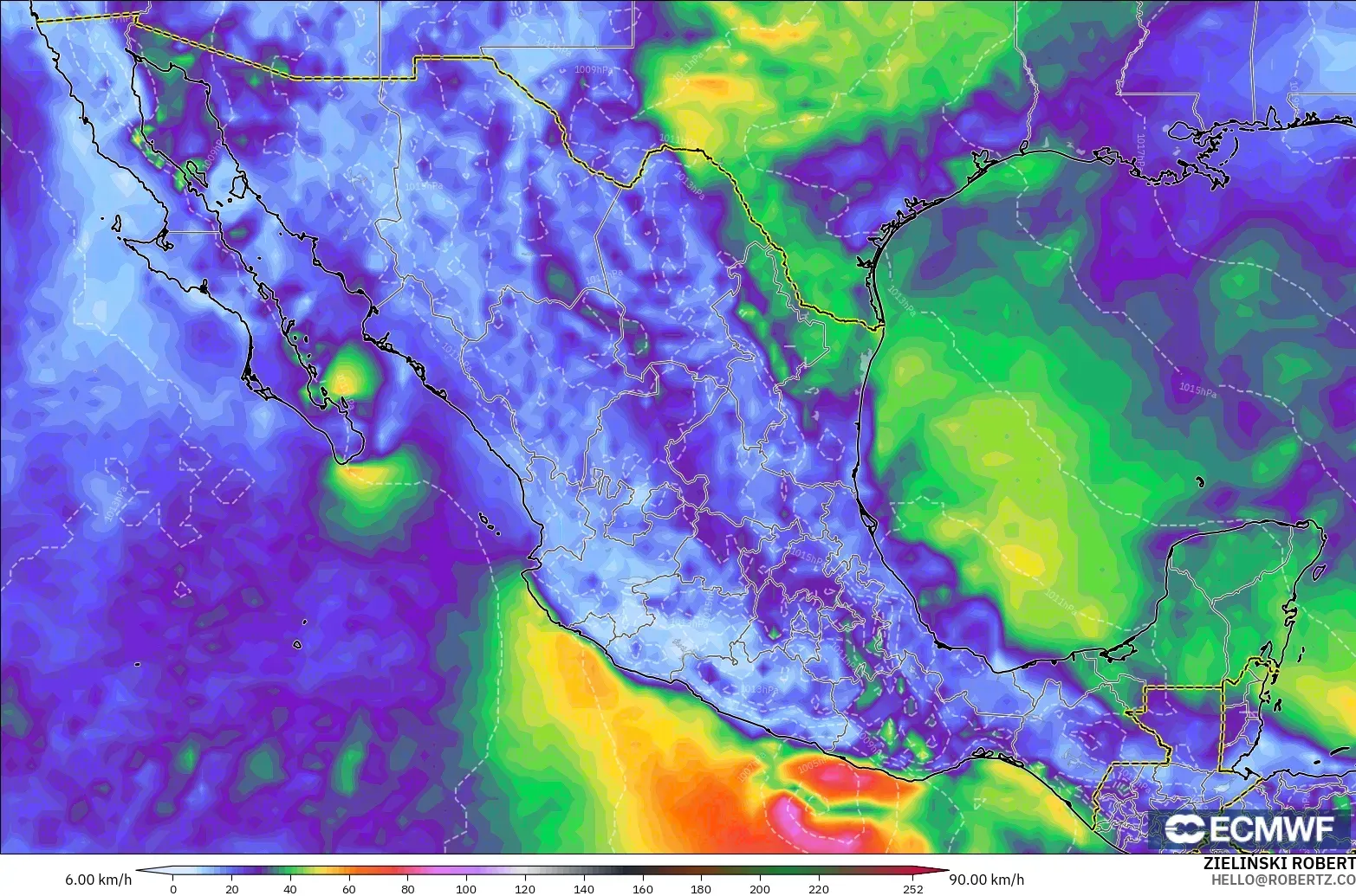 ECMWF IFS 0.25° modelo - Mexico, Wind Gusts