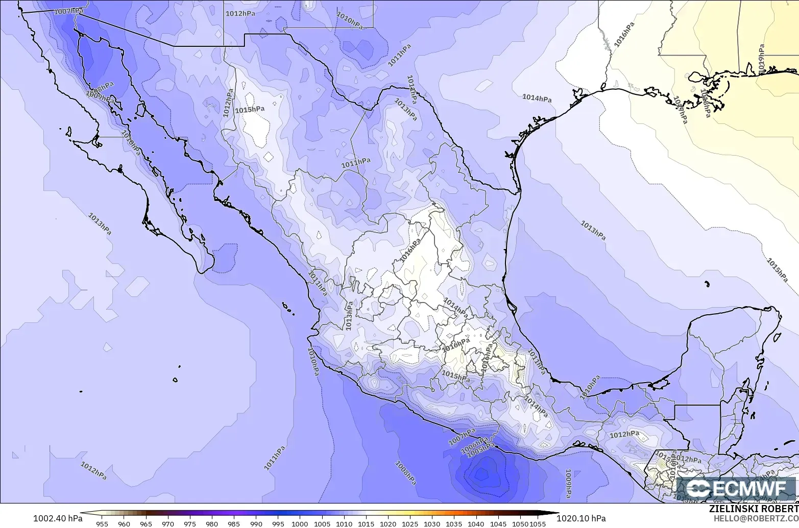 ECMWF IFS 0.25° modelo - Mexico, Pressure