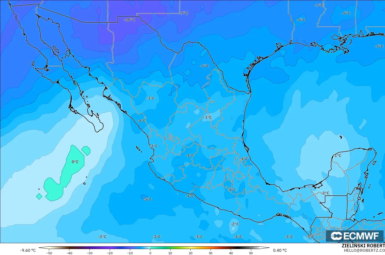 ECMWF IFS 0.25° modelo - Mexico, Temperature at 500hPa