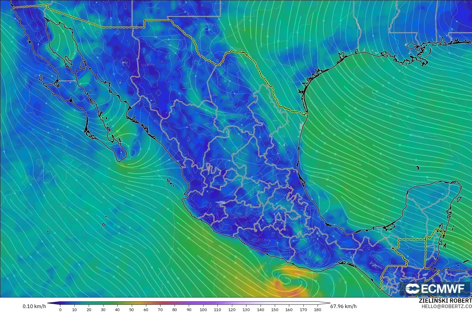 ECMWF IFS 0.25° modelo - Mexico, Wind at 10m