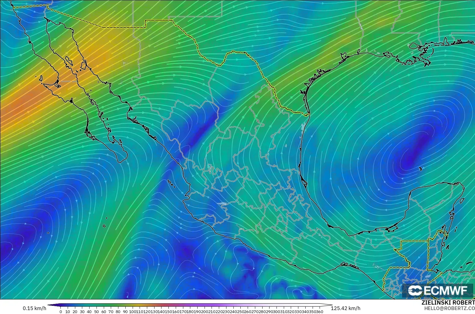 ECMWF IFS 0.25° modelo - Mexico, Wind at 300hPa (jet stream)