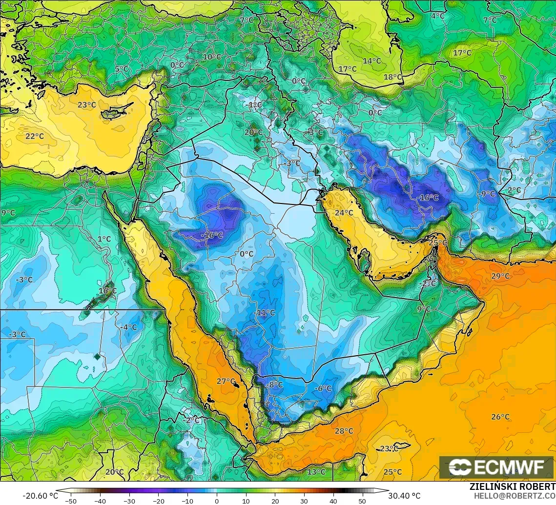 ECMWF IFS 0.25° modelo - Middle East, Dewpoint at 2m