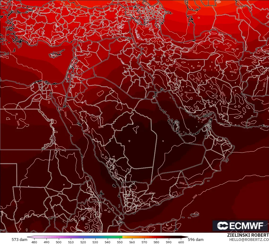 ECMWF IFS 0.25° modelo - Middle East, Geopotential height at 500hPa