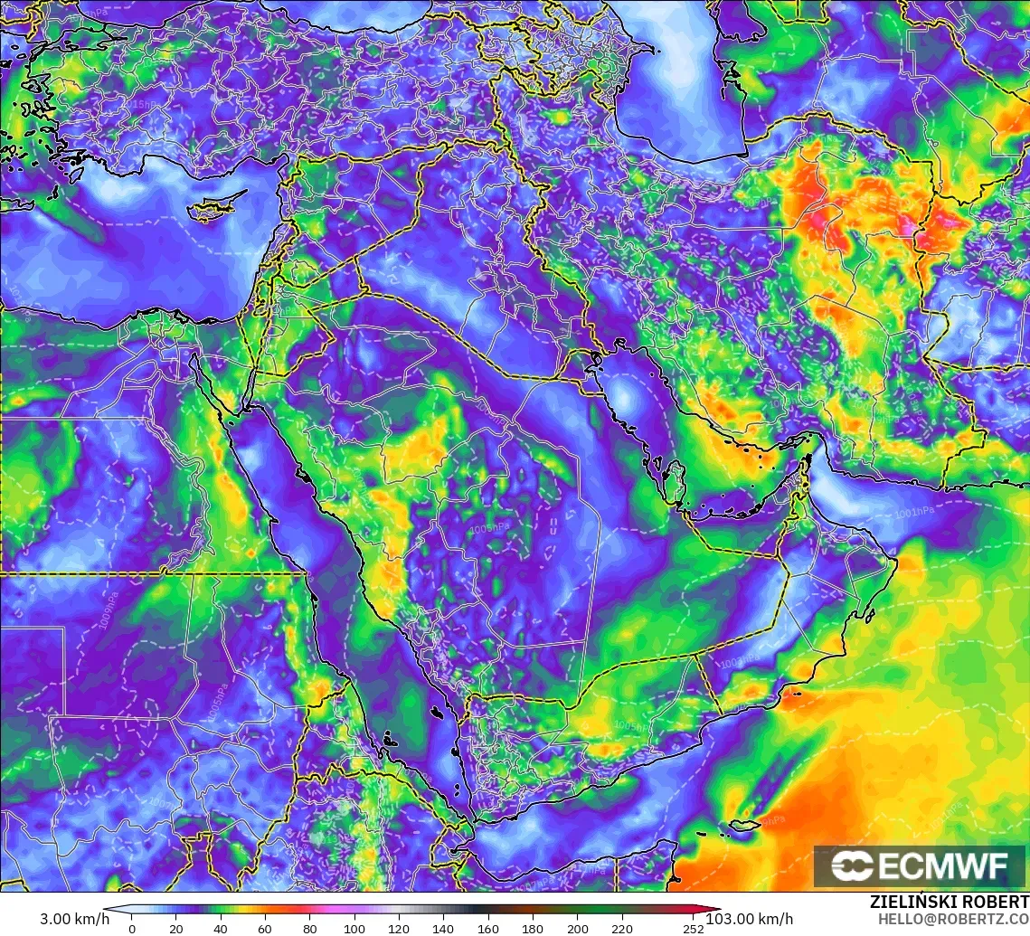 ECMWF IFS 0.25° modelo - Middle East, Wind Gusts