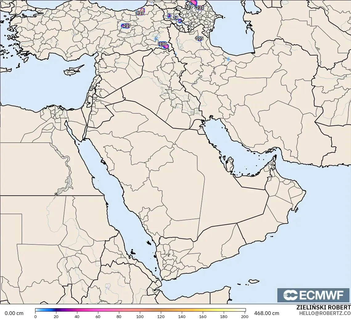 ECMWF IFS 0.25° modelo - Middle East, Snow Depth