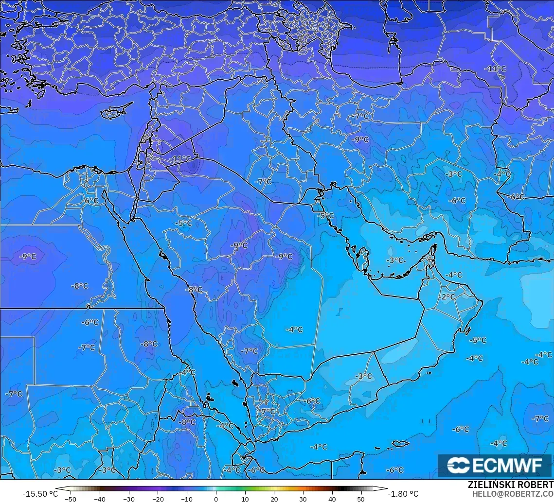 ECMWF IFS 0.25° model - Timur Tengah, Suhu 500 hPa