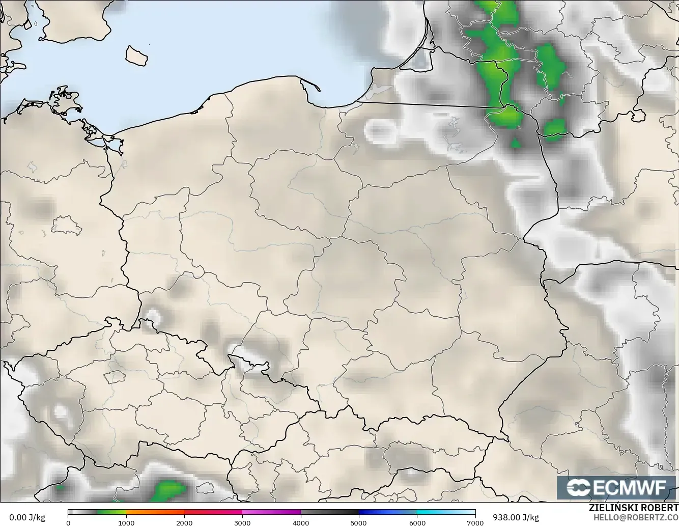 ECMWF IFS 0.25° modelo - Poland, CAPE
