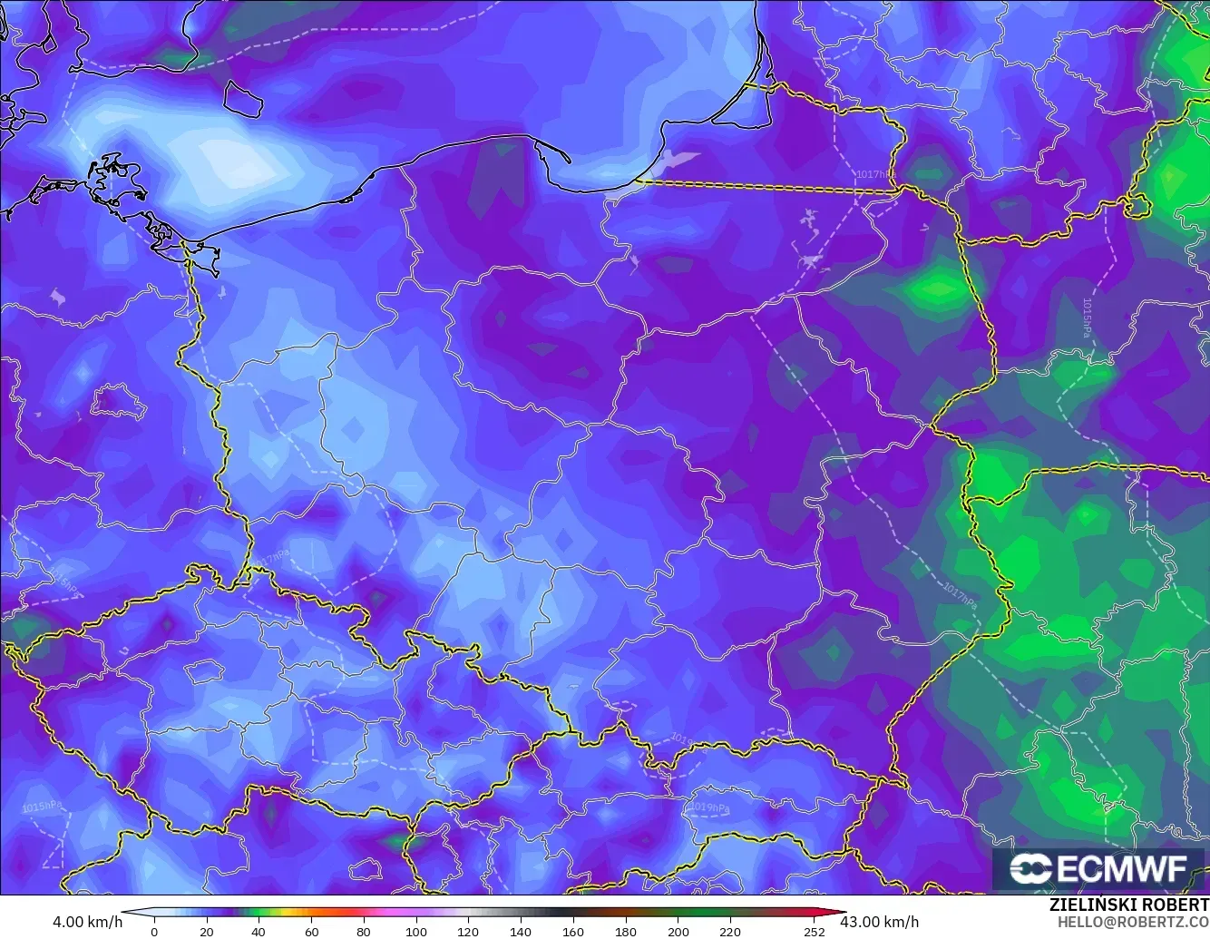 ECMWF IFS 0.25° modelo - Poland, Wind Gusts