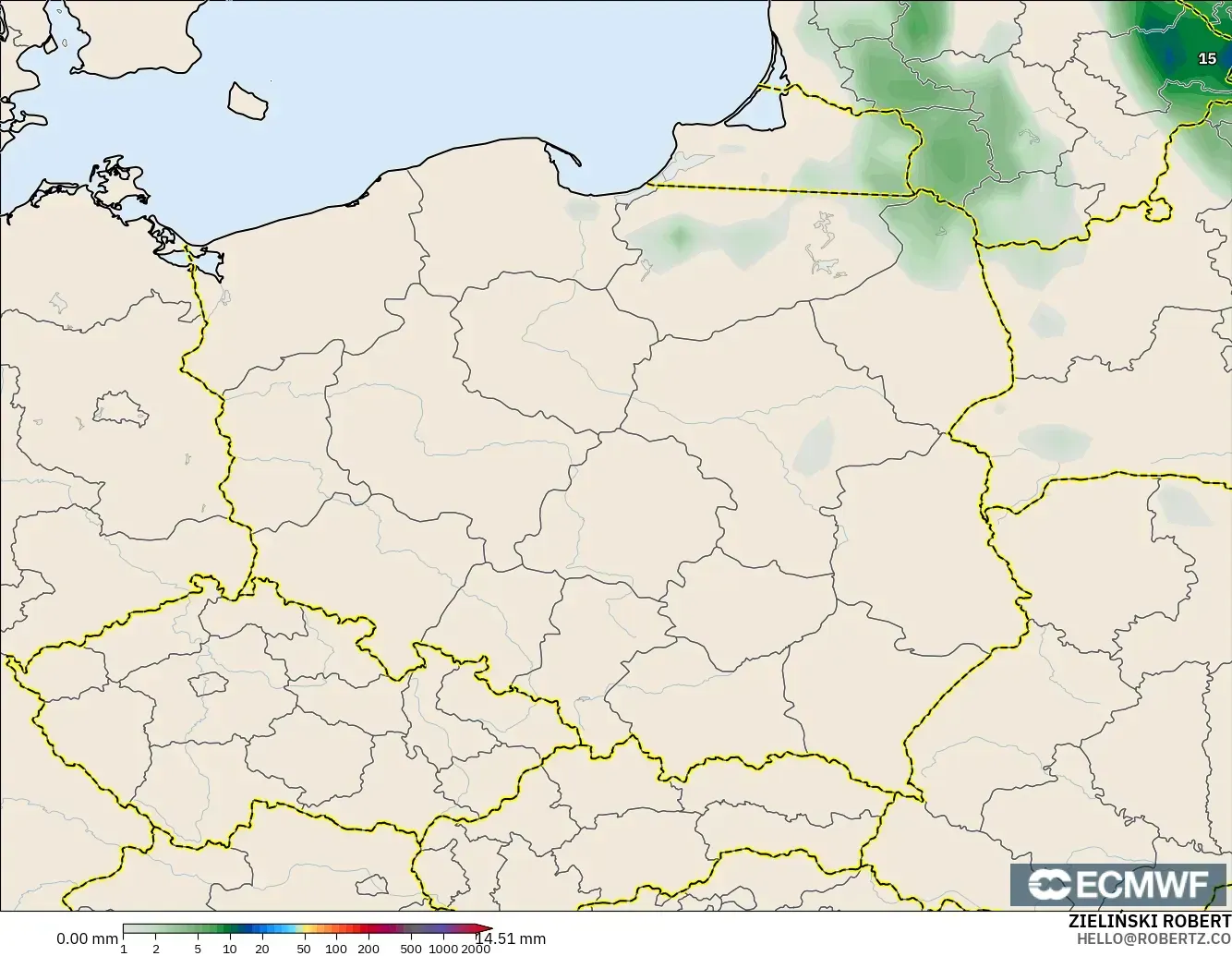 ECMWF IFS 0.25° modelo - Poland, Precipitation Accumulation