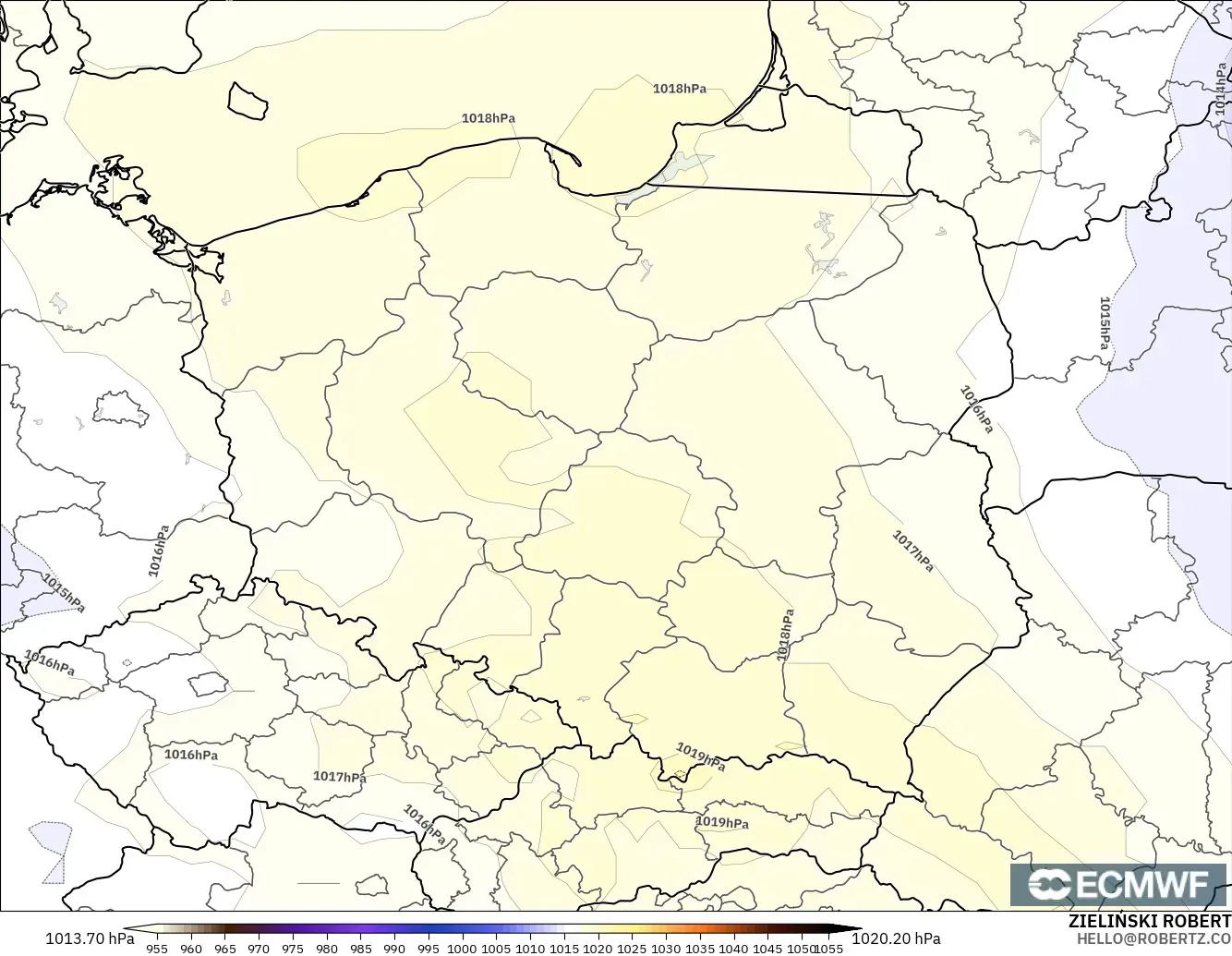 ECMWF IFS 0.25° modelo - Poland, Pressure