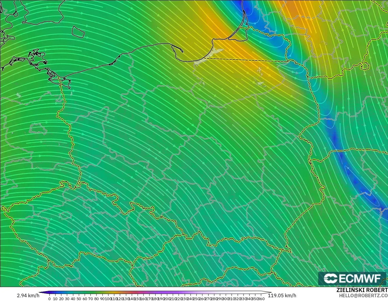 ECMWF IFS 0.25° modelo - Poland, Wind at 300hPa (jet stream)