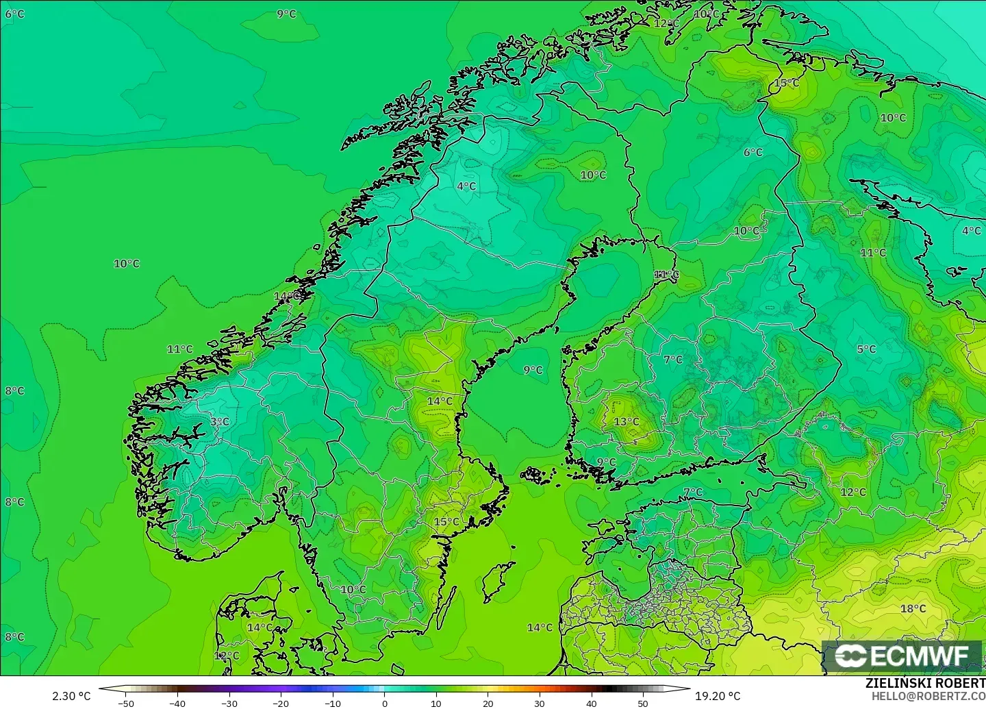 ECMWF IFS 0.25° model - Skandinavia, Titik Embun 2 m
