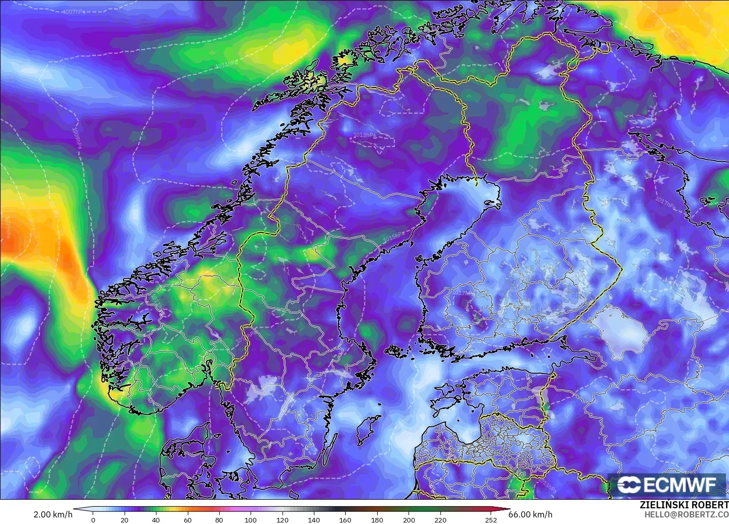 ECMWF IFS 0.25° modelo - Scandinavia, Wind Gusts Peak