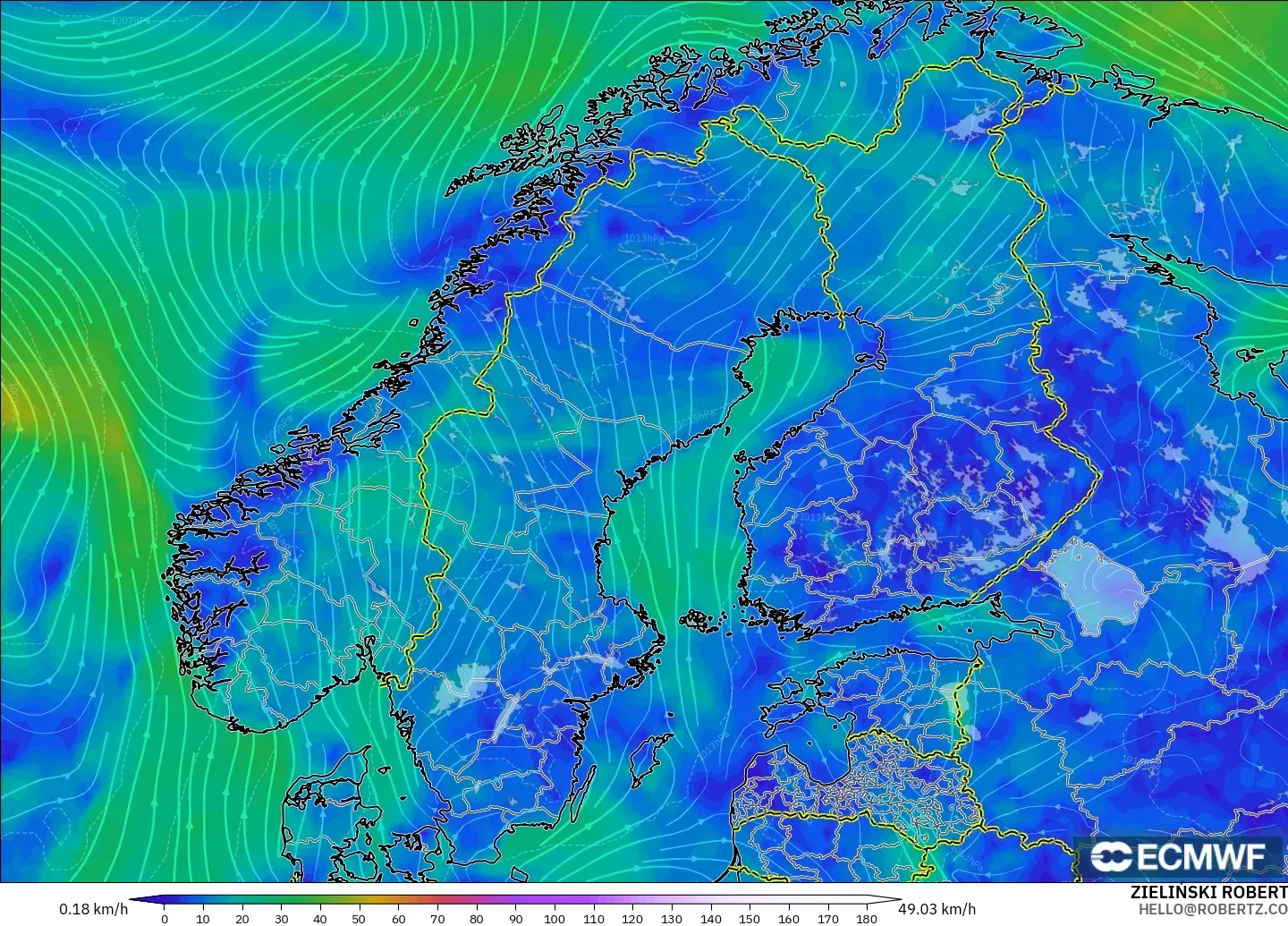 ECMWF IFS 0.25° model - Skandinavia, Angin 10 m