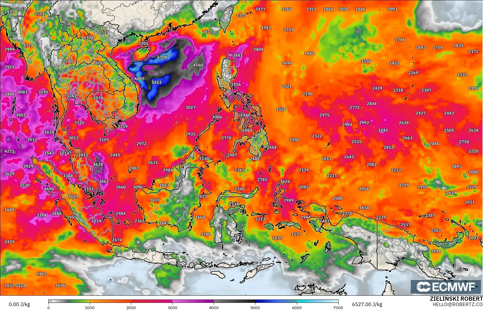 ECMWF IFS 0.25° modelo - South East Asia, CAPE