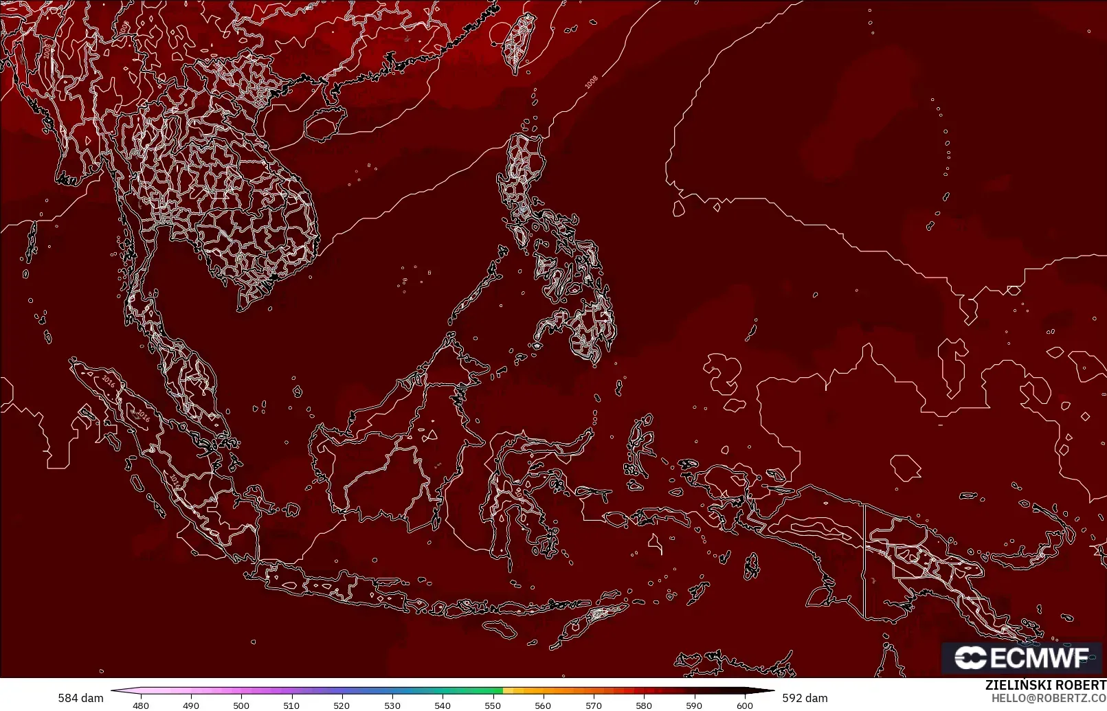 ECMWF IFS 0.25° model - Asia Tenggara, Ketinggian geopotensial pada 500 hPa
