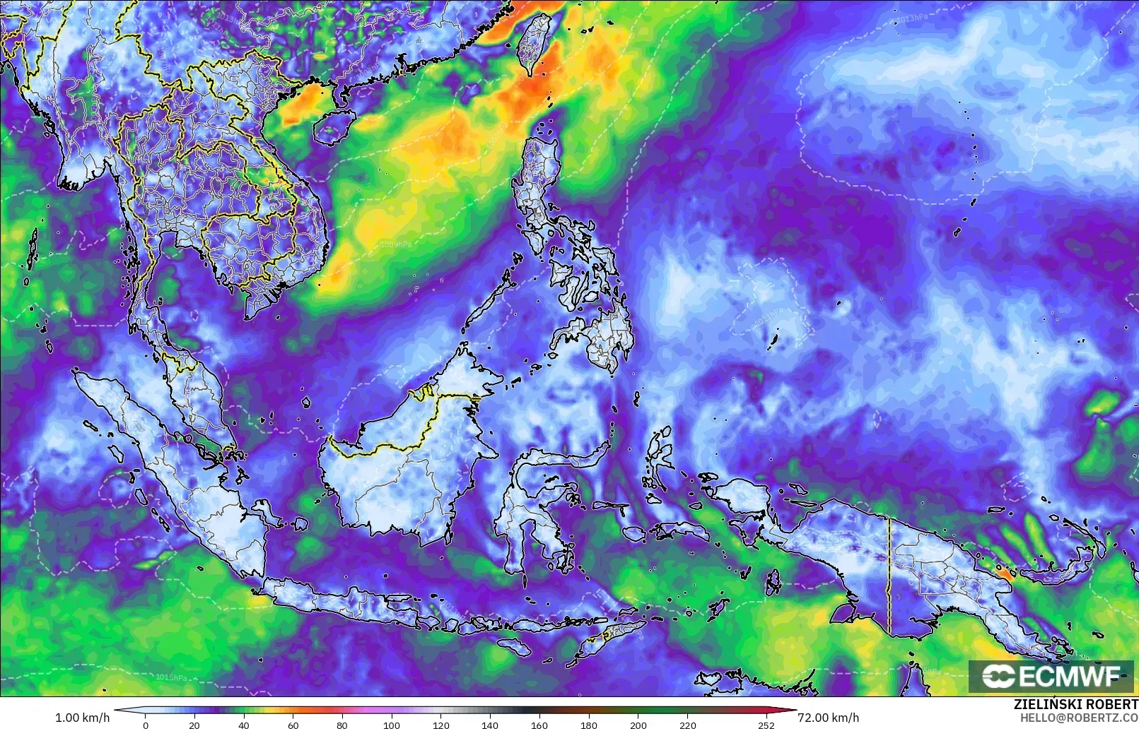 ECMWF IFS 0.25° model - Asia Tenggara, Puncak Hembusan