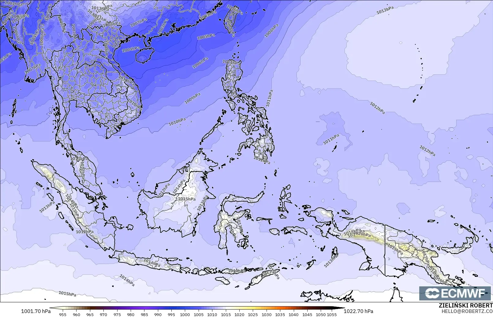 ECMWF IFS 0.25° modelo - South East Asia, Pressure