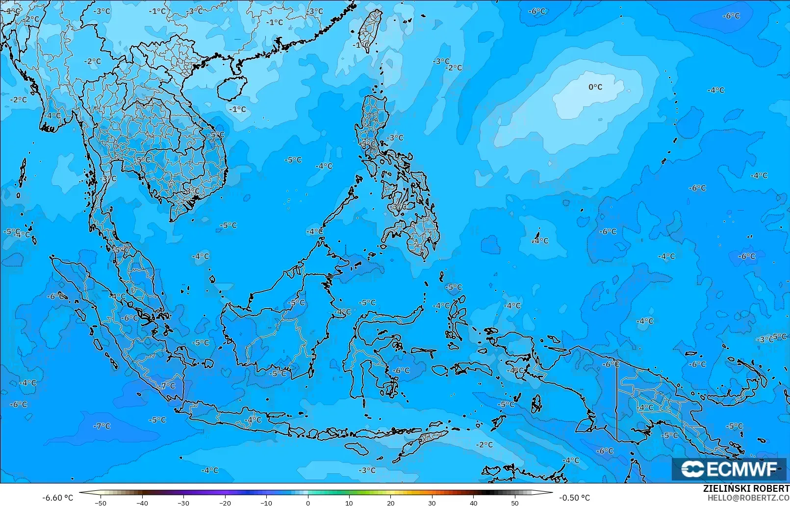 ECMWF IFS 0.25° modelo - South East Asia, Temperature at 500hPa