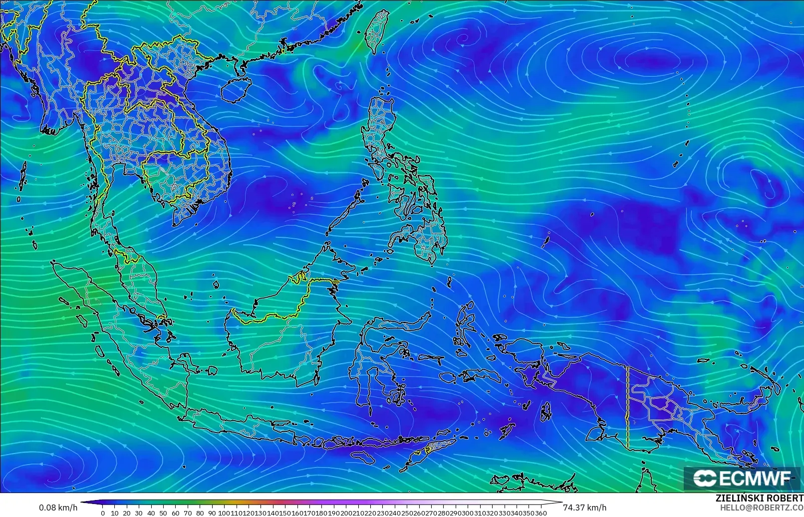 ECMWF IFS 0.25° model - Asia Tenggara, Angin 300 hPa (aliran jet)