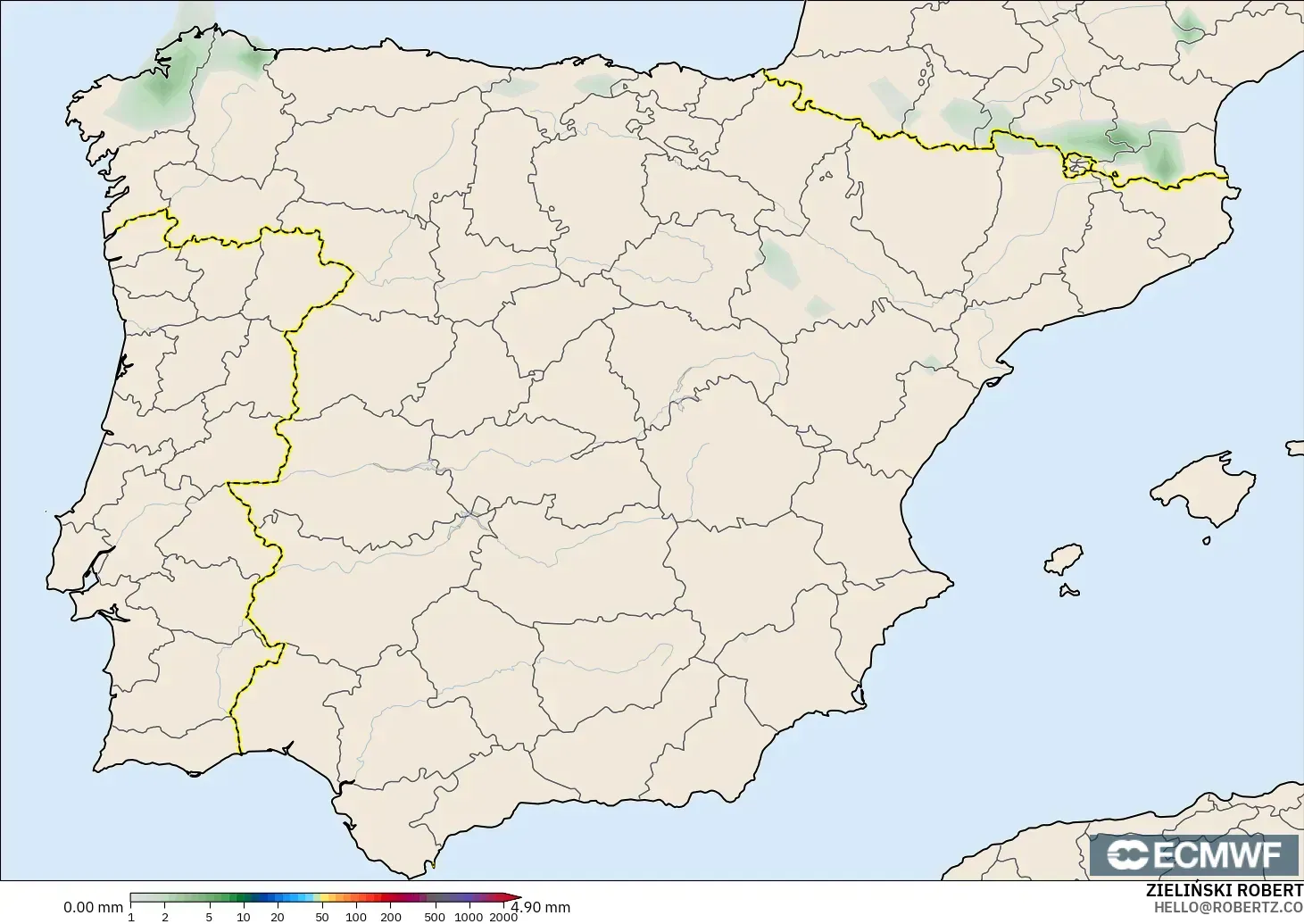 ECMWF IFS 0.25° modelo - Spain, Precipitation Accumulation