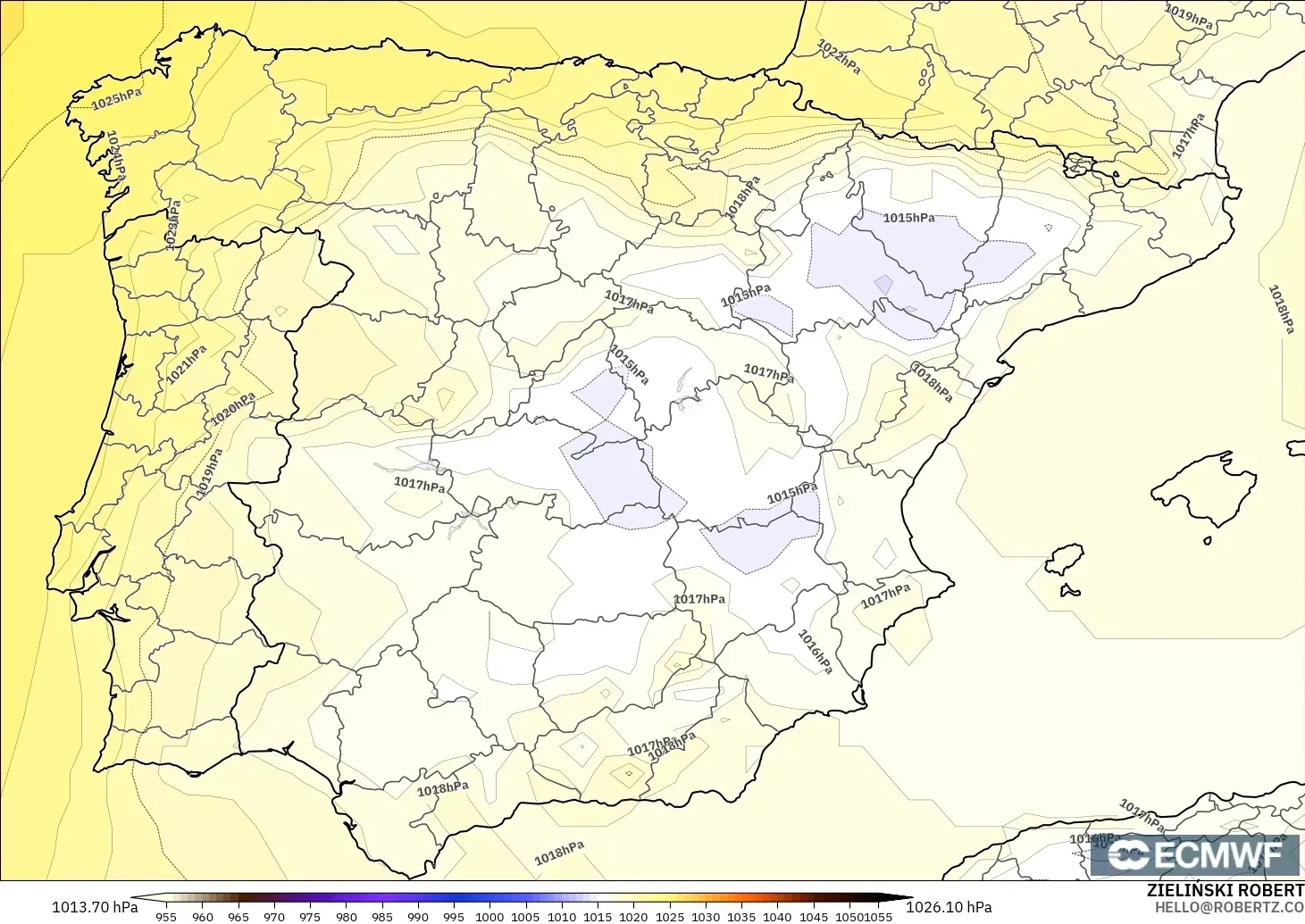 ECMWF IFS 0.25° modelo - Spain, Pressure