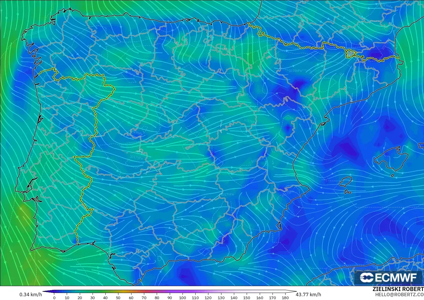 ECMWF IFS 0.25° modelo - Spain, Wind at 10m