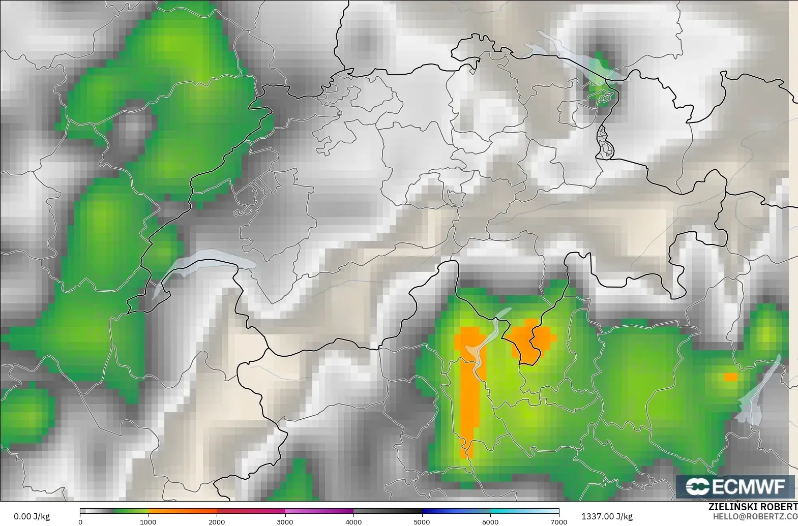 ECMWF IFS 0.25° modelo - Switzerland, CAPE