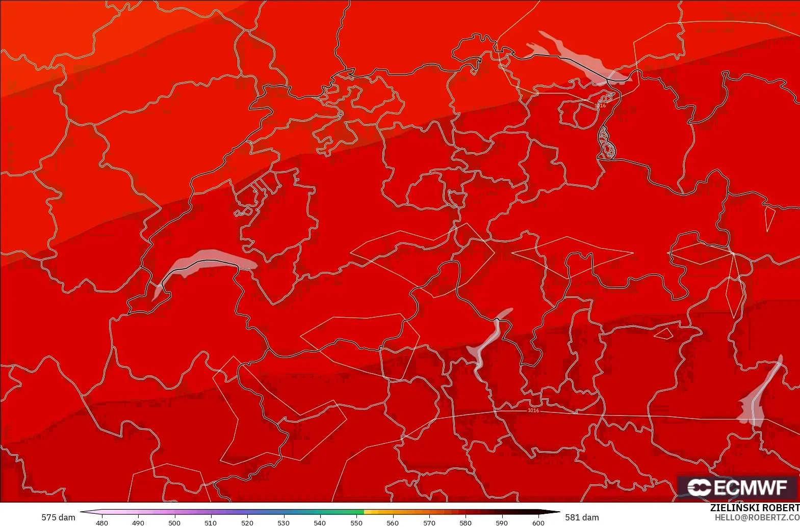 ECMWF IFS 0.25° model - Swiss, Ketinggian geopotensial pada 500 hPa