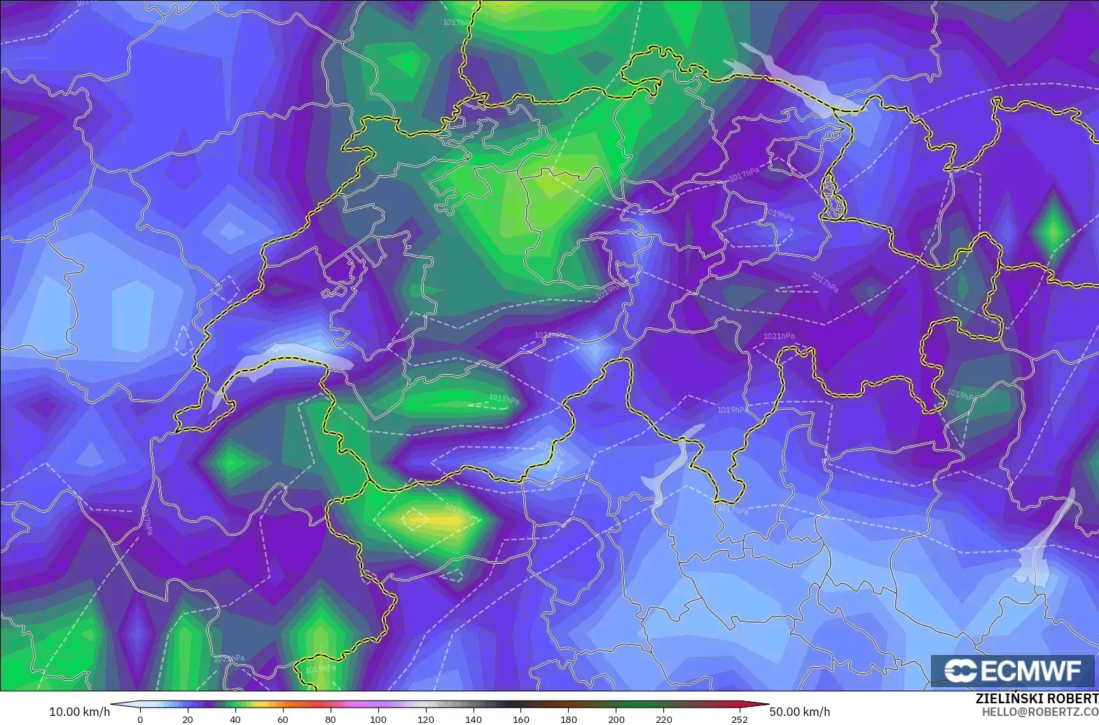 ECMWF IFS 0.25° model - Swiss, Puncak Hembusan