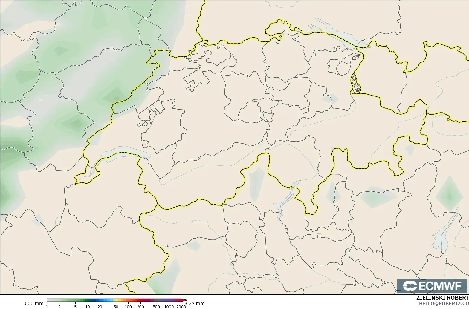 ECMWF IFS 0.25° modelo - Switzerland, Precipitation Accumulation