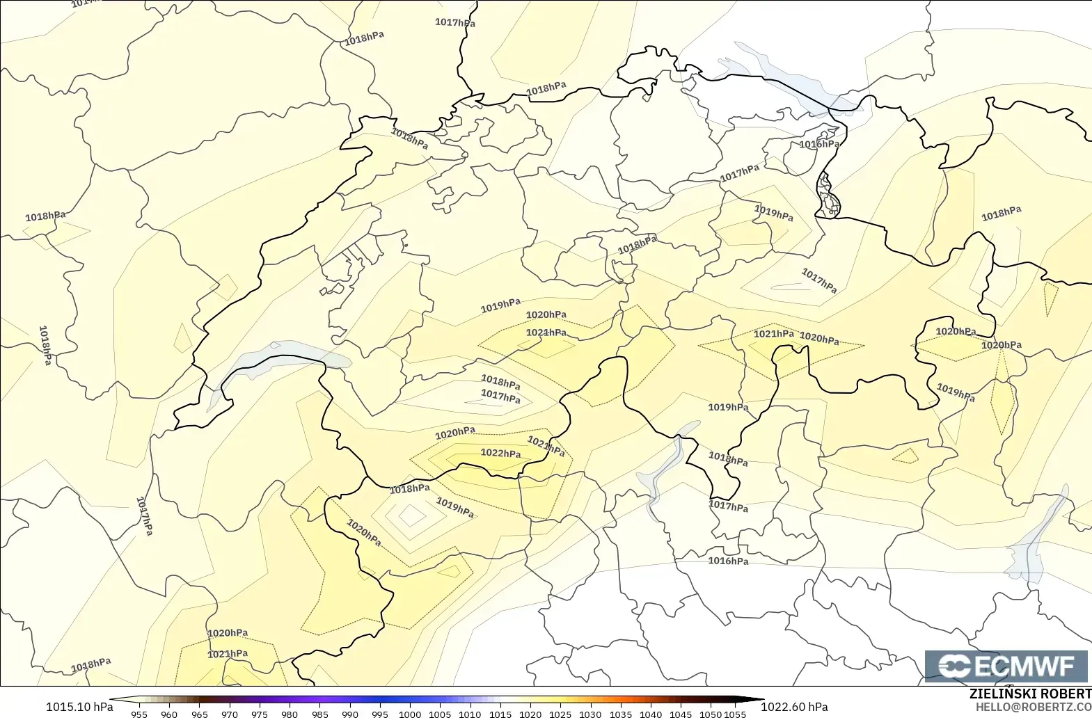ECMWF IFS 0.25° modelo - Switzerland, Pressure